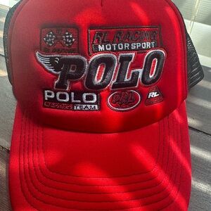 Ralph Lauren Black Mesh Trucker Hat with Red Embroidered Logo